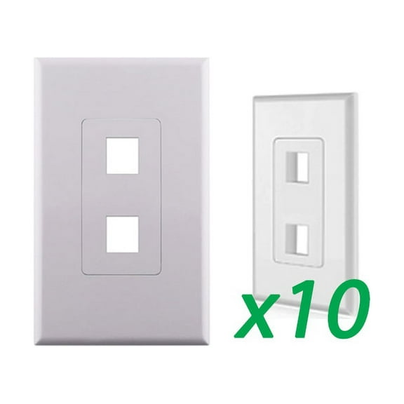 10X White 1-Gang Screwles Decora Wall Plate Cover w/ 2-Port Keystone Jack Insert