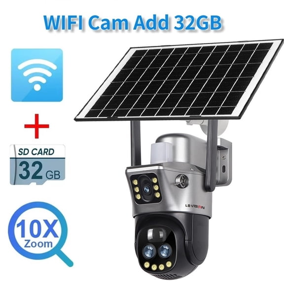 10X Zoom 4G Wifi Solar Camera Surveillance Outdoor 12MP Three Lens 360° PIR Motion Detection Security Cameras V380 Pro