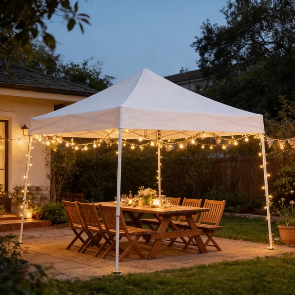 10X10 FT Pop Up Canopy Tent, Outdoor Instant Tent Slant Legs with Carrying Bag, Folding Portable Gazebo for Patio Deck Garden Beach, No Cover, White