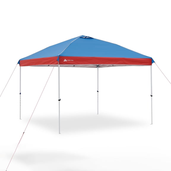 Ozark Trail 10x10 Instant Pop Up Canopy Tent with Simple Push Setup  Straight Leg Pop-Up Tent for Tailgating, Camping & Events, Red/White/Blue