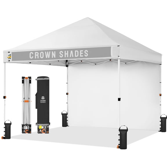 CROWN SHADES 10x10 Pop Up Commercial Canopy Tent with Banner with 1 Sidewall One Push Setup Outdoor Sun Shade
