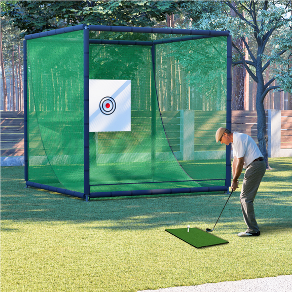 10X10X10FT Golf Practice Net Cage w/ Metal Frame Hitting Net Kit Indoor Outdoor