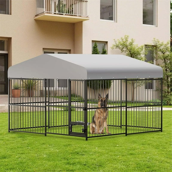 10X10X6FT Large Dog Kennel Outside Heavy Duty Outdoor Dog Cage House with Weatherproof,Galvanized Iron Pet Playpen with Safety Locks,UV & Water Resistant for Medium and Large Dogs,Easy Assembly