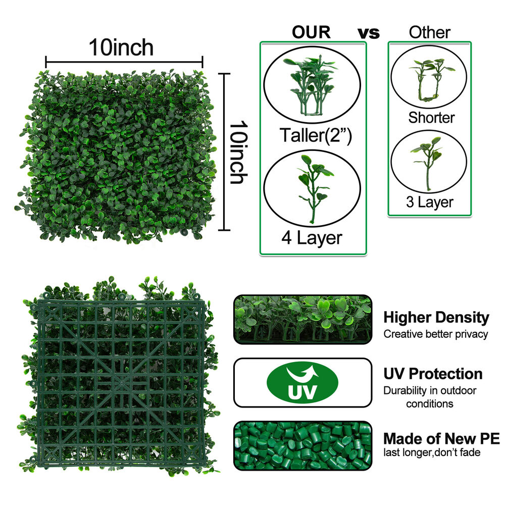10X10inch Square Artificial Plant Screen Hedge Grass Wall Privacy Fence