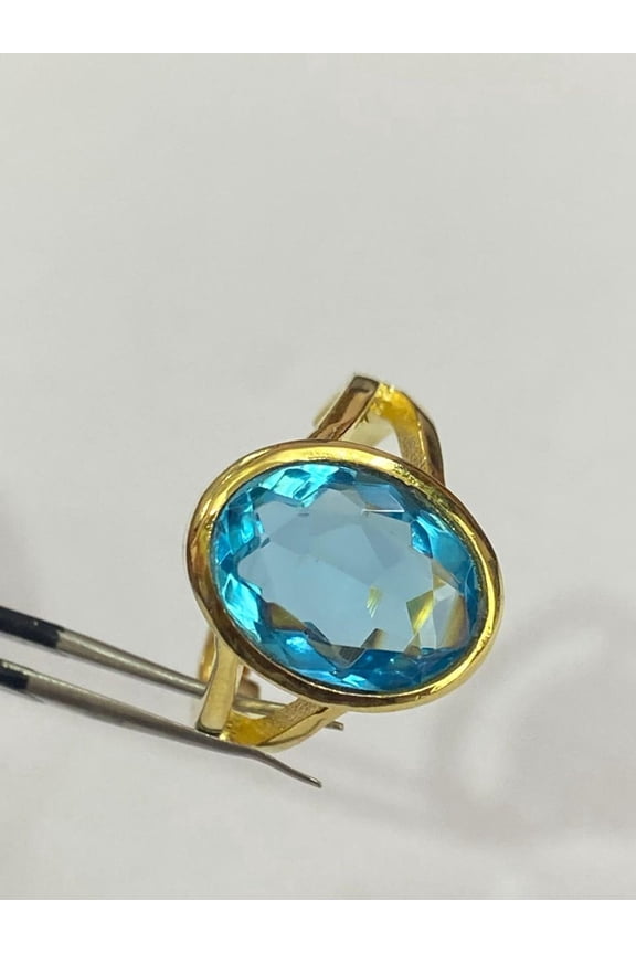 10X12 MM Carat Natural Aquamarine Yellow Gold Plated Ring| Minimalist March Birthstone Gift for Her Halloween Gift