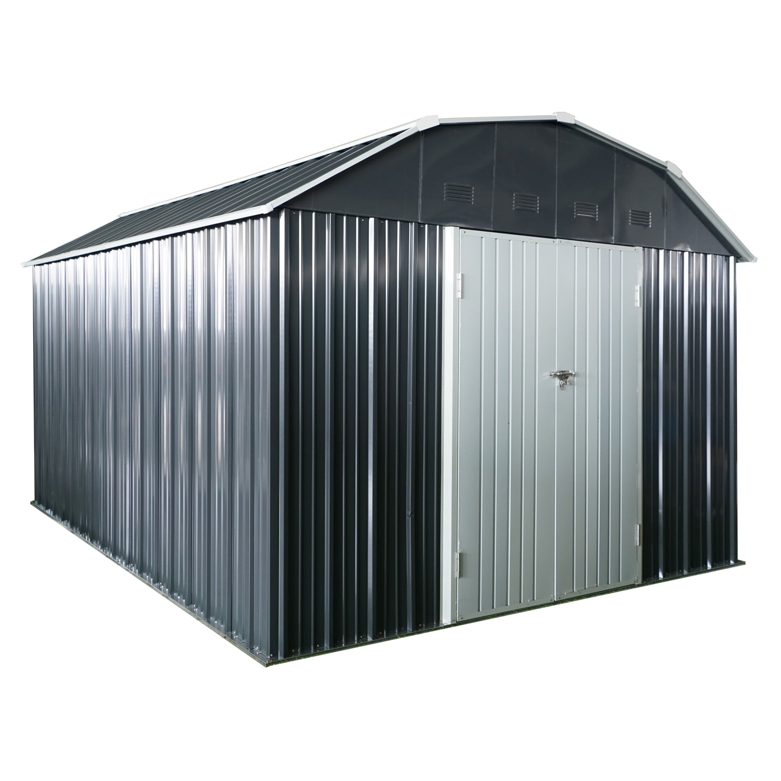 10x12ft Metal Outdoor Storage Shed with Arch Roof Black