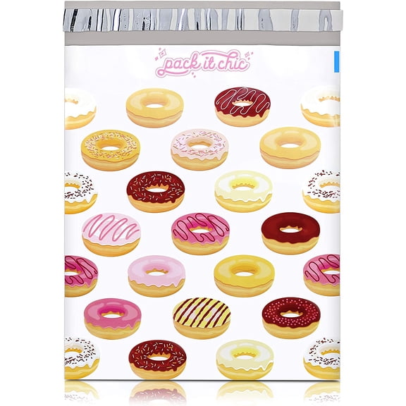 10X13 (100 Pack) Doughnut Pattern Poly Mailer Envelope Plastic Custom Mailing & Shipping Bags - Self Seal