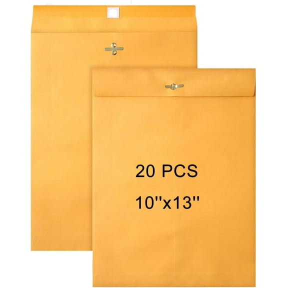 10X13 '' Clasp Envelopes 20 Count - 10X13 Inch Brown Kraft Envelopes with Clasp Closure for Home, Office, Business, Legal or School, Great for Filing, Storing or Mailing Documents