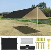 10X13ft Lightweight Camping Tarp with Poles Waterproof Tarp Tent Rain Fly Black