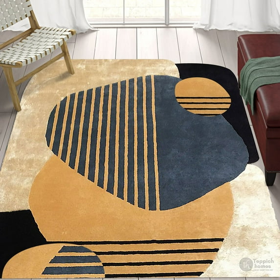 10X14 Area Rug, Hallway, Living, room, Rectangle Carpet, Geometric Wool, Tufted Rugs