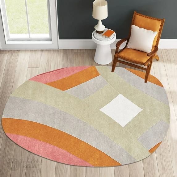 10X14 Handmade Rug, Living, Bed, room, Oval Carpet, Geometric Wool, Tufted Rugs