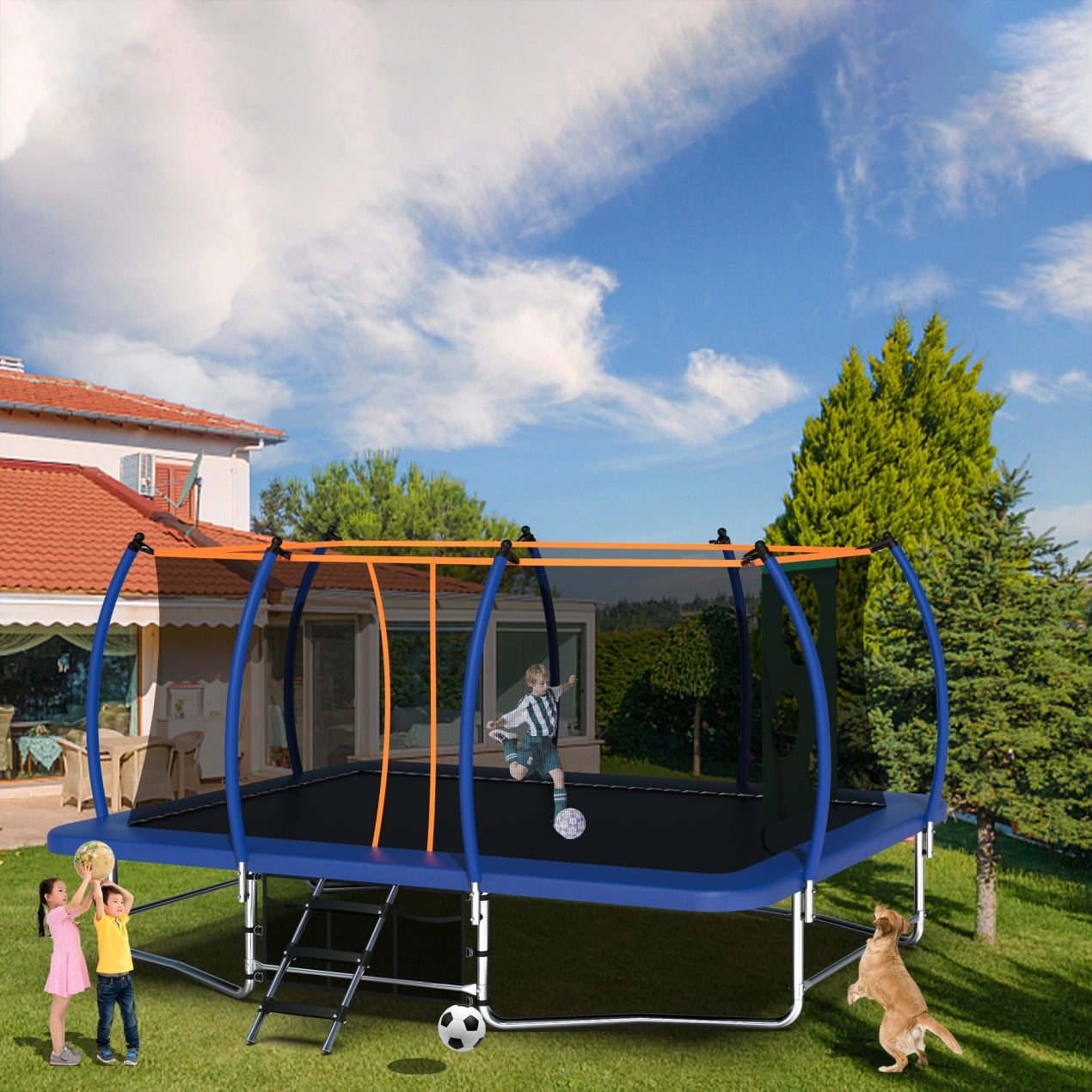 10X16FT Square Trampoline with Soccer Bag & Safety Enclosure, Large