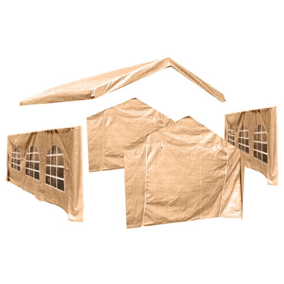 10x20 Beige Canopy Tarp Replacement Set, 5-Piece Valanced Carport Kit with Side Walls and 3 Windows