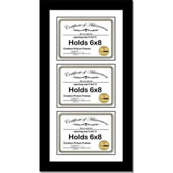 10X20Bk-W Black Vertical 6X8 Triple Diploma Frame With 3 Opening White Matting | Holds 3 6X8 Inch Documents With Installed Wall Hanger$$Home Decor, Kitchen, & Other