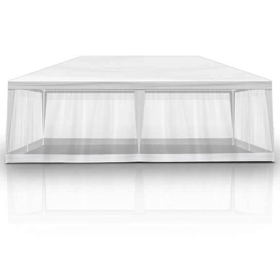 10X20FT Outdoor Party Tent with 2 Zipper Doors, Outdoor Screen Tent with Mosquito Netting, Heavy Duty Waterproof Gazebo Shelter for BBQ, Camping, Party, Cater Events, White