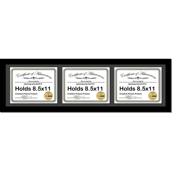 10X36Bk-B Black Horizontal 8.5X11 Triple Diploma Frame With 3 Opening Black Mat, Holds 3 8.5X11 Inch Documents With Wall Hanger$$Home Decor, Kitchen, & Other
