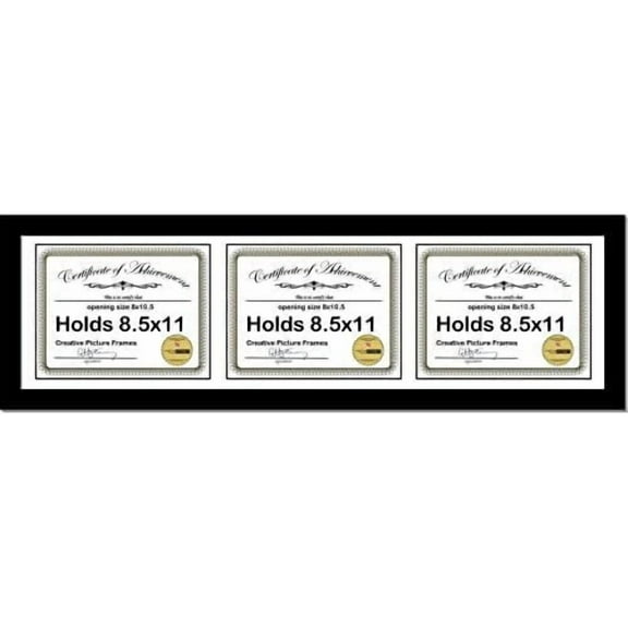 10X36Bk-W Black Horizontal 8.5X11 Triple Diploma Frame With 3 Opening White Mat, Holds 3 8.5X11 Inch Documents With Wall Hanger$$Home Decor, Kitchen, & Other
