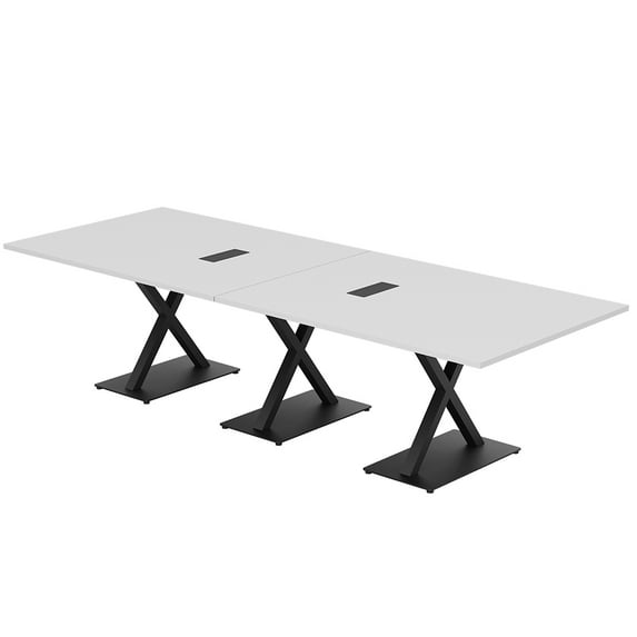 10X4 Modular Rectangular Conference Table With X Bases Power Modules