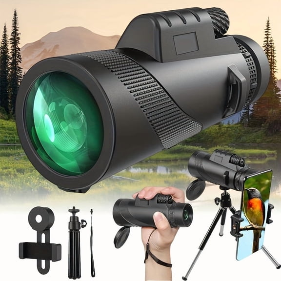 10X42 Monocular Telescope for Smartphone, Adult Monoculars High Powered HD Compact Scope Portable Telescope with Phone Adapter Tripod - FMC Lens for Bird Watching, Wildlife, Hiking, Camping,
