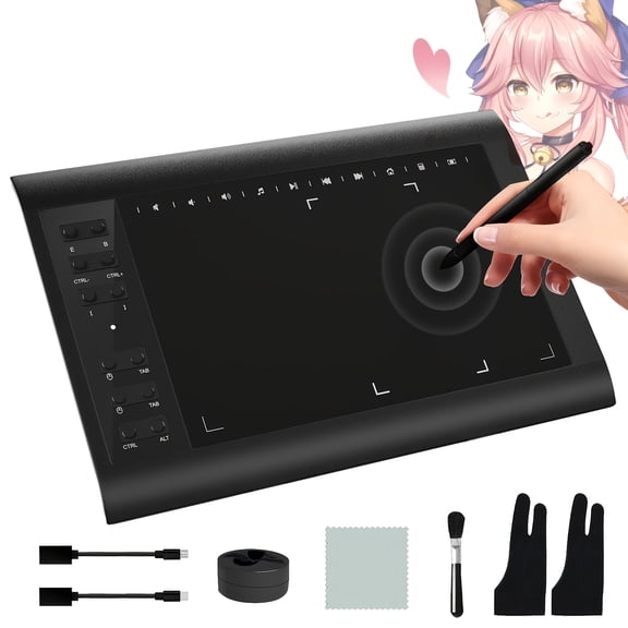 10X6 Inch Graphics Tablet Featuring a Battery-Free Pen with 8192 Pressure Levels, 12 Hotkeys, And Compatibility with PC, Mac, And Android for Digital Art, Design, And Online Teaching