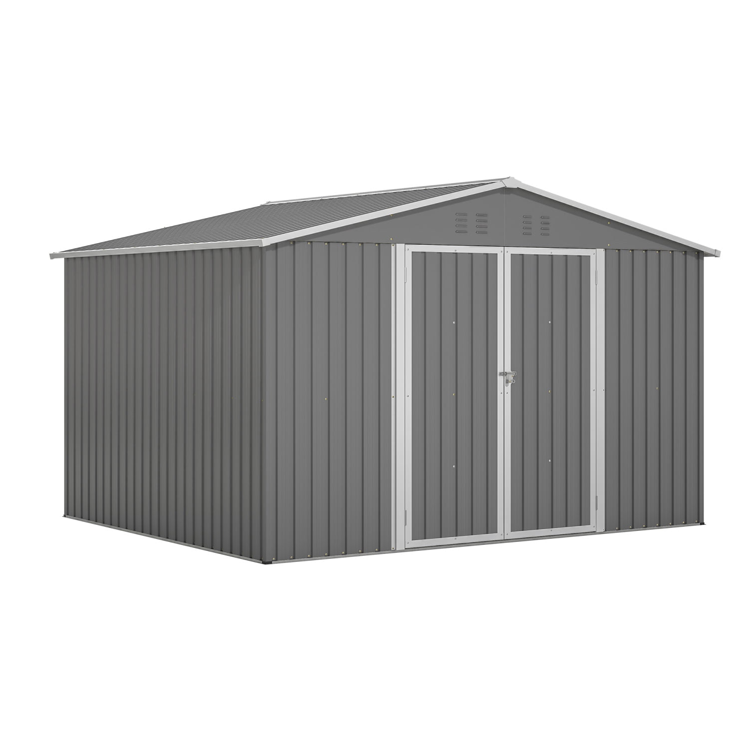 10' x 8' Gray Metal Double Door Storage Shed