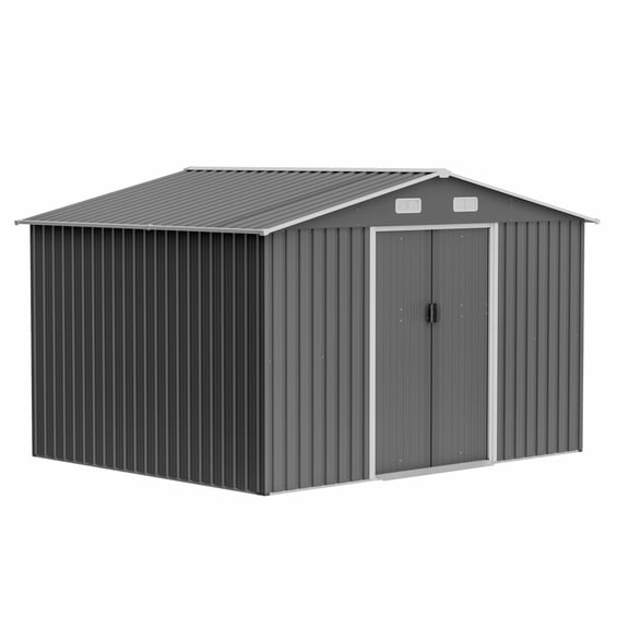 10X8 FT Outdoor Storage Shed with Lockable Sliding Doors – Grey |   Tool Shed for Backyard, Garden, Patio, Lawn