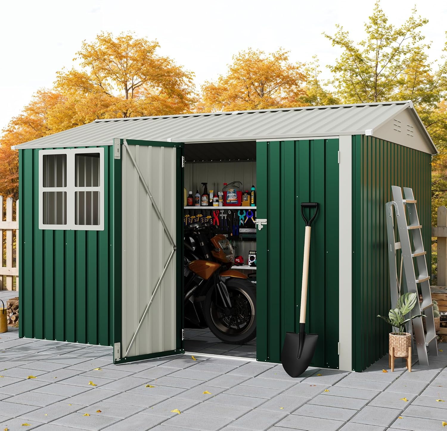 10X8 FT Storage Shed,Outdoor Storage Shed with Windows & Double Doors,Outdoor Tool Shed with 450 Cu Ft Space,Metal Sheds Outdoor Storage for Garden, Backyard, Patio and Backyard