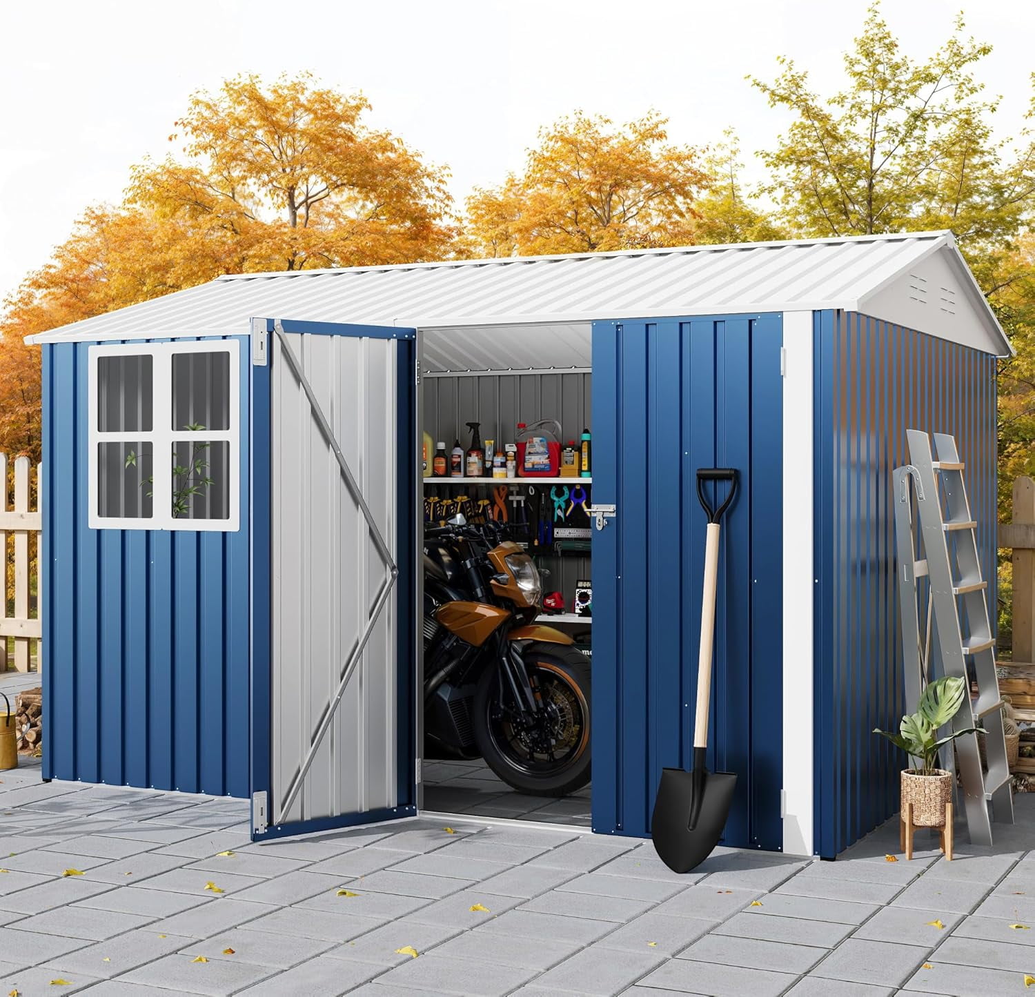 10X8 FT Storage Shed,Outdoor Storage Shed with Windows & Double Doors,Outdoor Tool Shed with 450 Cu Ft Space,Metal Sheds Outdoor Storage for Garden, Backyard, Patio and Backyard