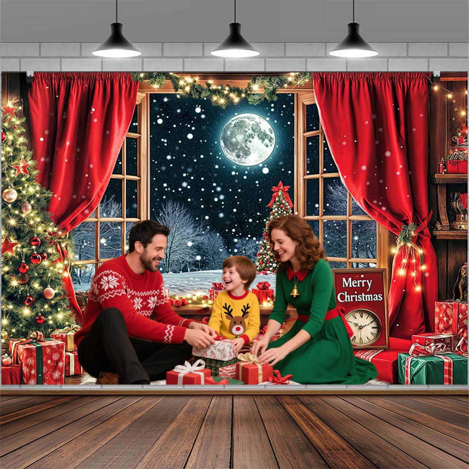 10X8FT Christmas Backdrop Winter Christmas Wooden Window Decoration ...