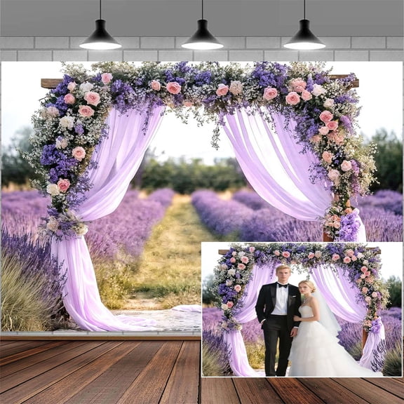10X8FT Wedding Photography Backdrop Purple Lavender Floral Bridal Backdrop Anniversary Ceremony Wall Background Flower Girl Birthday Party Decorations Baby Shower Banner Mother's Day Photo Booth Props
