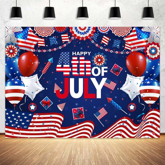 10X8ft 4th of July Backdrop for Photography, Red Blue Stars American Flag Balloon Photo Backdrop Background for Photography Independence Day Party Backdrop USA Patriotic Photo Booth Studio Props