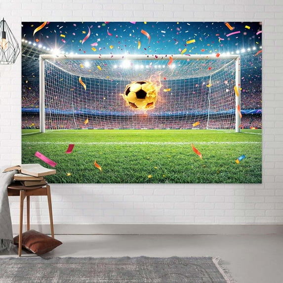 10X8ft Soccer Backdrop Banner Green Football Field Theme Wall Decor Soccer Party Supplies for Boys Men Adults Birthday Party Stadium-Style Football Match Photo Background