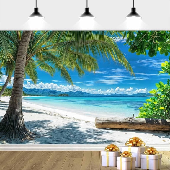 10X8ft Summer Photography Backdrop, Tropical Beach Background Summer Hawaii Beach Photography Backdrop Palm Trees Background Birthday Party Baby Shower Party Decor Photo Studio Props