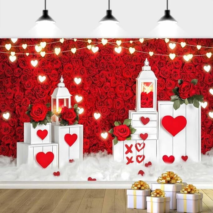 10X8ft Valentine's Day Backdrop Red Loveheart Photography Backdrop ...