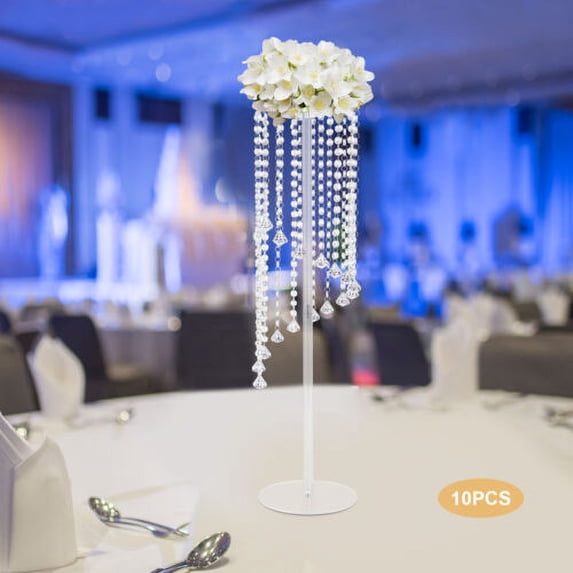 10XGeometric Wedding Centerpieces Column Flower Stand W/Chandelier Crystals