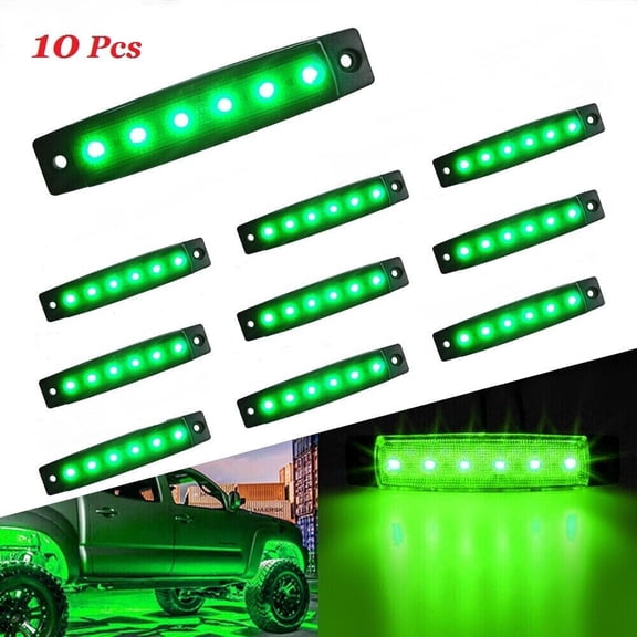10XGreen 6LED Side Marker Indicators Light Truck Trailer Lorry RV Clearence Lamp