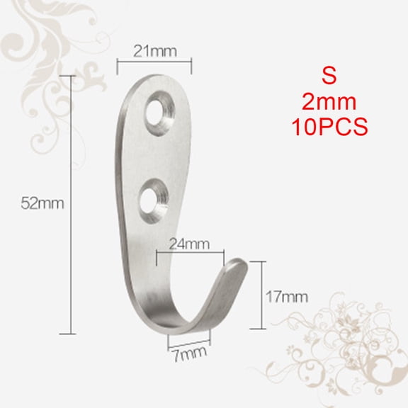 10XSolid Stainless Steel Wall Mount Single Hook Heavy Duty Rustproof Coat Hanger S-2mm