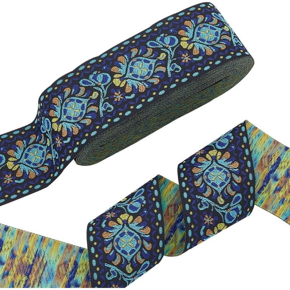 10Yard Ethnic Style Polyester Jacquard Flower Ribbon for Clothing Sewing Mixed Color 2 inch(50mm)