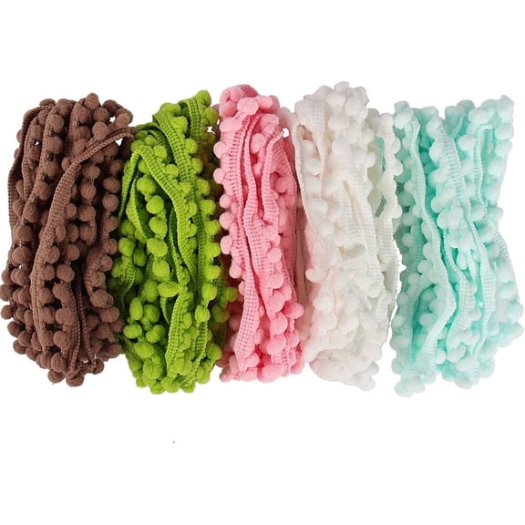 10Yards 10mm Width Pom Pom Trim Ball Fringe Ribbon 5Colors Per Pack 2Yards Per Color