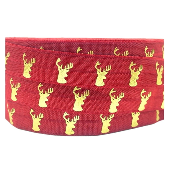 10Yards 16mm Gold Deer Elk Antlers Printed Fold Over Elastic Ribbon for Hair Tie Craft DIY Head Wear Hair Accessory Gift Wrapping