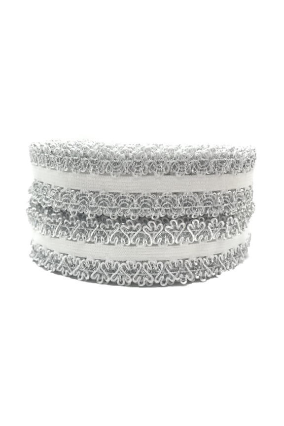 10Yards 25mm Frilly Edge Lace Ribbon Good Stretchy Gold and Silver Lace Trim Fold Over Elastic for Headwear Hair Accessories