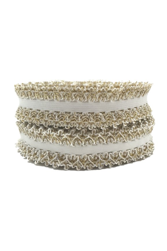 10Yards 25mm Frilly Edge Lace Ribbon Good Stretchy Gold and Silver Lace Trim Fold Over Elastic for Headwear Hair Accessories