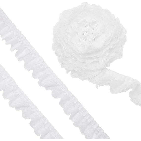 10Yards 3-Layer Pleated Chiffon Flower Lace Trim White Organza Lace Edge Trim Polyester Ribbon for Jewelry Making