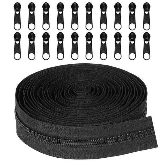 10Yards #3 Nylon Coil Zippers with 20 Matching Zipper Sliders Replacement Sewing Zipper Roll for DIY Sewing Projects Sewing Supply Zippers for Sewing Black