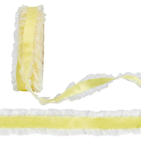 10Yards Double Face Ruffle Organza Edge Ribbon 1 Inch Wide Yellow Ruffled Pleated Trim Lace Voile Fabric
