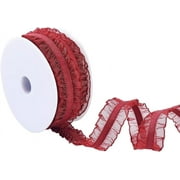 10Yards Double Ruffle Lace Trim FireBrick 3/4 inch Wide Ruffle Stretch Elastic Edging Trim Red Pleated Fabric Lace Ribbon