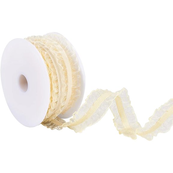 10Yards Double Ruffle Lace Trim Lemon Chiffon 3/4 inch Wide Ruffle Stretch Elastic Edging Trim Pleated Fabric Lace Ribbon