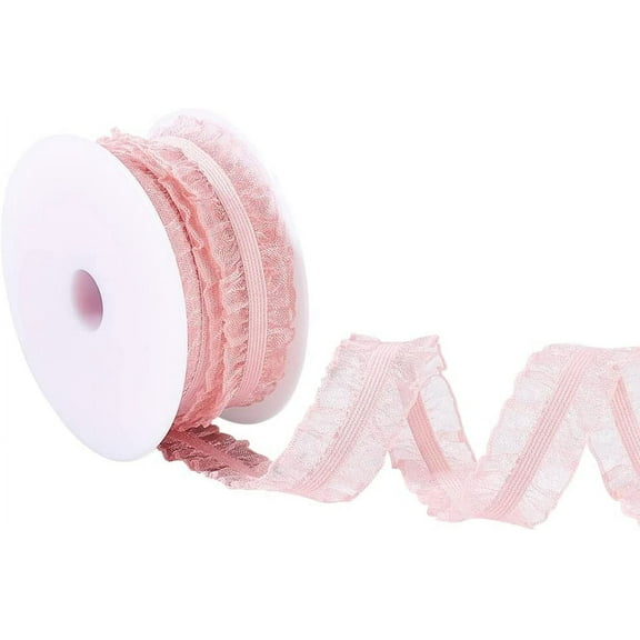 10Yards Double Ruffle Lace Trim Pink 3 4 inch Wide Ruffle Stretch Elastic Edging Trim Pleated Fabric Lace Ribbon