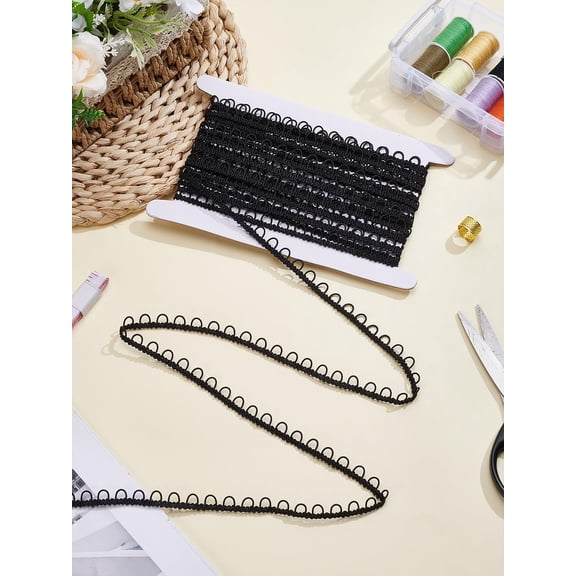 10Yards Nylon Elastic Ribbons with Loops Children's Costume Accessories 1Pc Cardboard Display Card Black 1/2 inch(12mm)