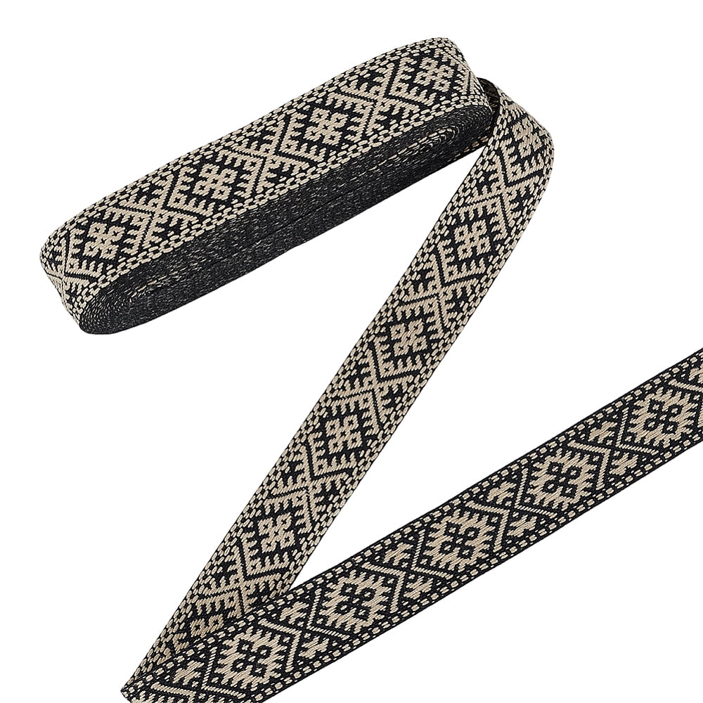 10Yards Ploycotton Webbing 1-1/8 Inch Black White Jacquard Webbing Strap Embroidery Flower Ribbon Strap Purse Straps Belt DIY